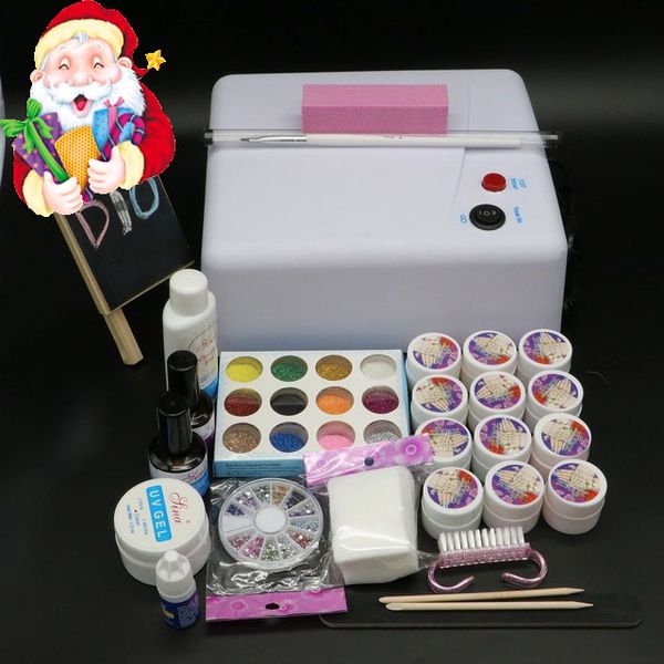 Set per manicure per unghie all'ingrosso- BTT-123 Free Pro Full 36W White Cure Lamp Dryer 12 colori UV Gel Art Tools Set Kit