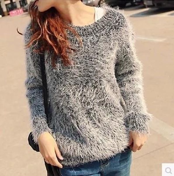 

wholesale-spring autumn sweaters 2016 new arrival o-neck long sleeve candy color women clothing solid loose mohair pullovers 4036, White;black