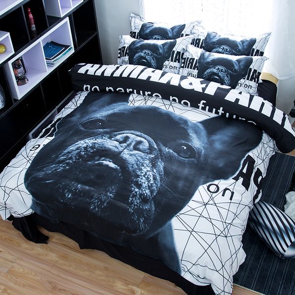 Black Bulldog Printing Bedding Sets Twin Full Queen King Size