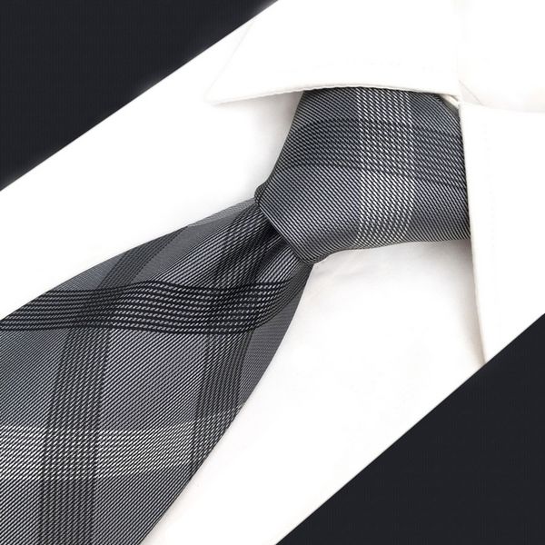 

men's size black fashion dark gray s1 ties silk extra long jacquard plaids 100% neckties woven checked omwke, White;black