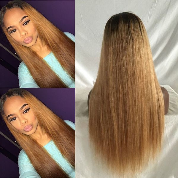 13x4 Straight Honey Blond Ombre Color Highlight 150 Lace Front Human Hair Wigs For Women Remy Brazilian Invisible Pre Plucked