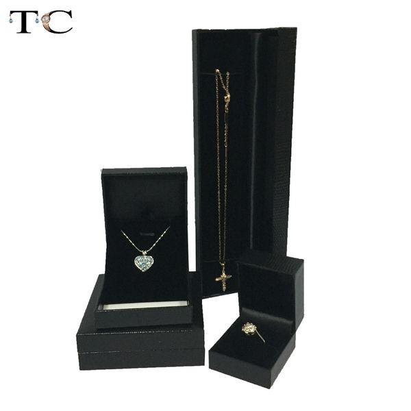 

4pcs/lot ring box neclace pendant earrings cases jewelry gift boxes organizer cases black leatherette packaging gift box ing, Black;white
