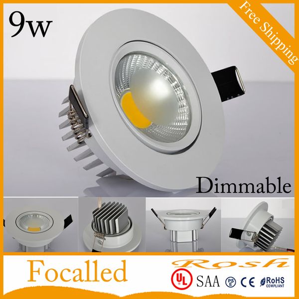 

dimmable led downlights 9w cob led ceiling light recessed spot light 120 angle ac 85-265v +led driver ce rohs ul saa
