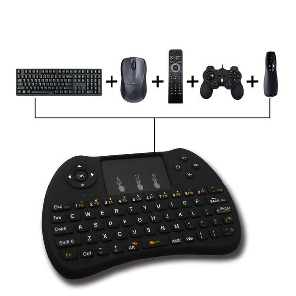 

h9 wireless mini keyboard with backlight remote control touchpad dpi fly air mouse 2.4ghz game 70 keys