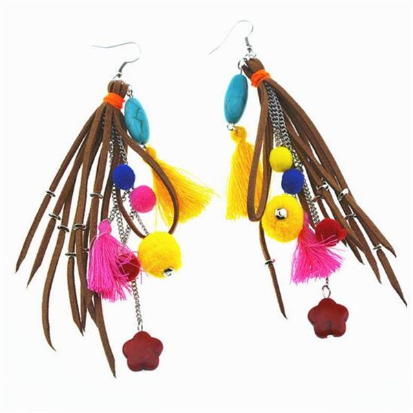 

dhl bohemian multi-element pendant tassel long earrings for women girl beach wedding dangle drops earrings resin pendant statement jewelry, Golden