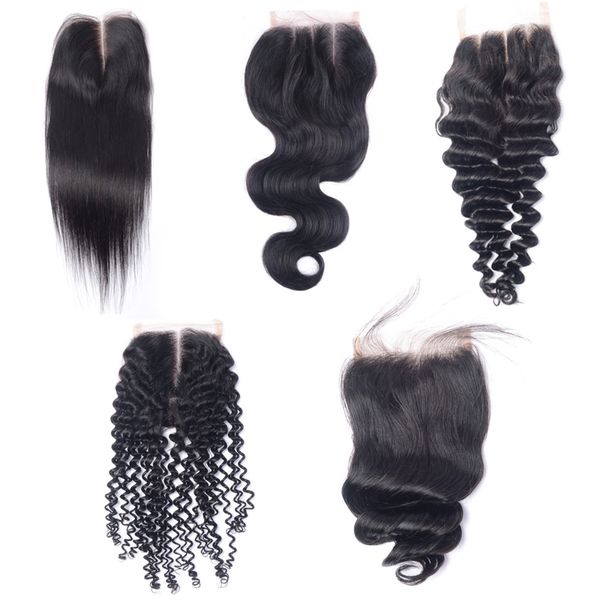 

peruvian virgin human hair 4x4 lace closures straight deep loose body wave mongolian kinky curly malaysian indian brazilian human hair, Black;brown