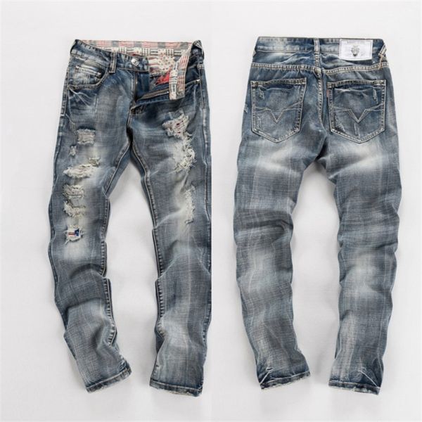 

wholesale-new mens fashion grey color cotton ripped biker jeans david beckham jeans pants size 28-38 m508, Blue