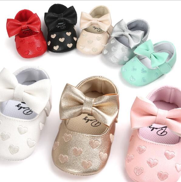

big bow embroidery love soft bottom kids shoes non-slip baby shoes prewalkers boots newborn babies shoes soft bottom pu leather