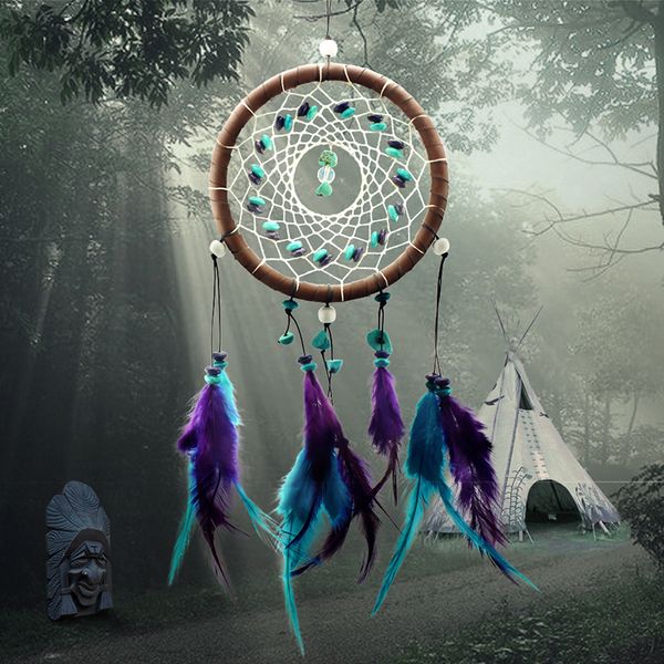 

wholesale- antique imitation enchanted forest dreamcatcher gift handmade dream catcher net with feathers wall hanging decoration ornament