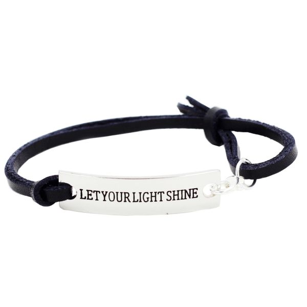 

Пусть ваш свет сияет серебряный регулируемый кожаный вдохновляющий браслет поощ