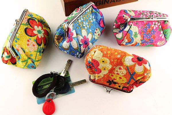 

embroidered cloth mini wallet creative little coin purse hand bag key card package key holders gifts bag 4 colors lqb-032, Red;black