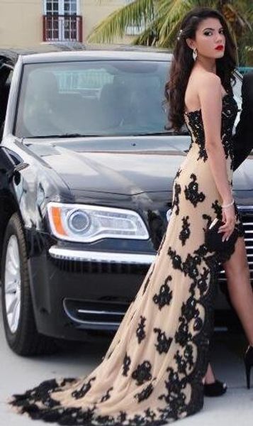 

new lace prom party dress sweetheart party gown formal dress high low dress, Black