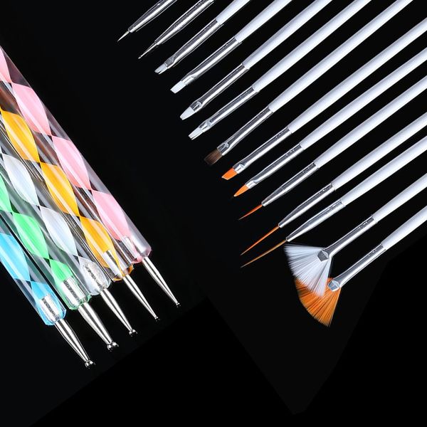 

wholesale- 20 pcs nail art tool polish drawing brushes marbleizing desires dotting tools painting pens for nail design manicure, Yellow