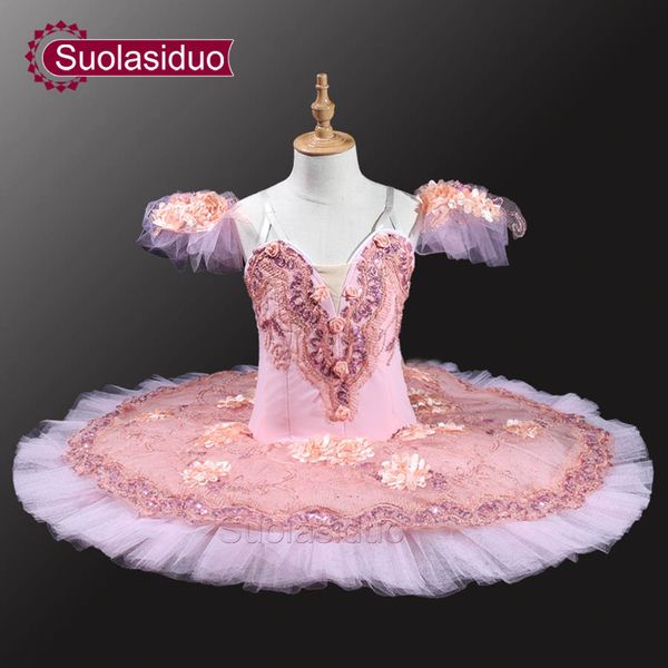 

pink peach professional ballet tutus pancake tutu women classical ballet tutu with flowers stage dancewear costomes sd0037, Black;red