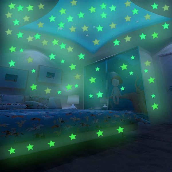 

fluorescent stars stereoscopic wall stickers great explorations wonder stars super kit ultra glow in the dark stars opp packaging 100pcs/lot