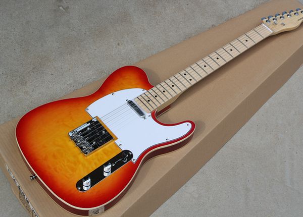 

Factory Wholesale Neck-thru-Body Sunset Color Electric Guitar with Cloud Pattern Veneer,White Pickguard,Offer Customized