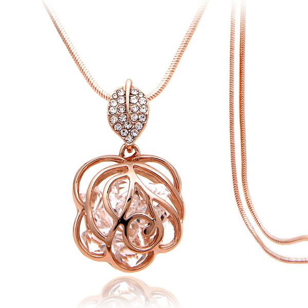 

fashion personality wild sweater chain, long section of diamond-studded flower pendant, ladies clothing accessories necklace wholesale, Silver