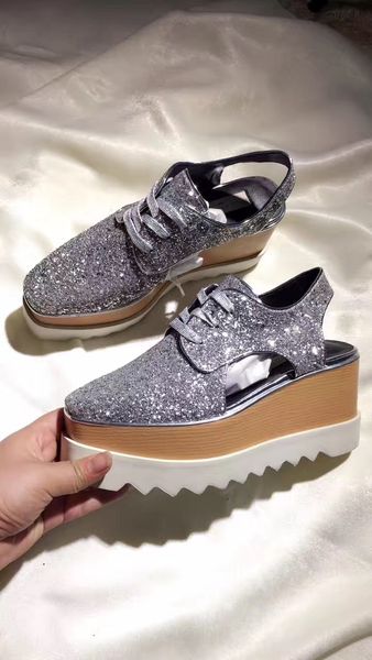

stella mccartney блеск сандалии женская мода клин обувь, Black