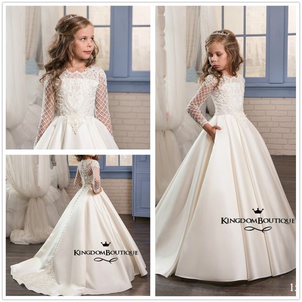 

Новый Элегантный С Длинными Рукавами Кружева Топ Девушки Цветка Платья Атласная