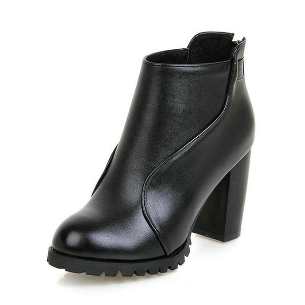 

2017 concise black autumn ol shoes women zipper square high heel ankle boots ladies british style boots big size 34-43