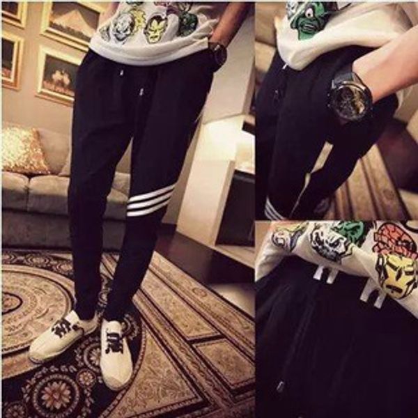 

new men's trousers 2017 autumn men's casual pants men's british male mens baggy harem three poles jogger sport wear sweatpant, Black
