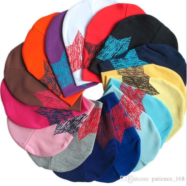 

18 colors New arrivals Five pointed star design caps Children winter warm boy girl Ape head hat Lycra cotton Knitted hat free shipping