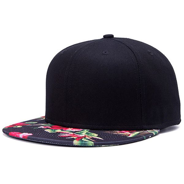 

korean style red flower printing street hip hop baseball hat fashion flat brimmed hat outdoors casual brand snapback for women men, Blue;gray