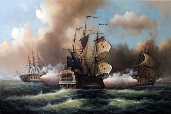 Пиратский корабль 1800-х годов Sea Cannon Attack Ocean Naval, чистая ручная роспись морской пейзаж настенная живопись маслом на холсте.Multi размеры Бесплатная доставка Jn095