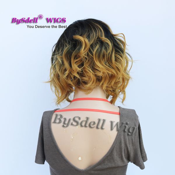 Natural Two Tone Ombre Color Wig Black Ombre Blonde Short Cut Wavy