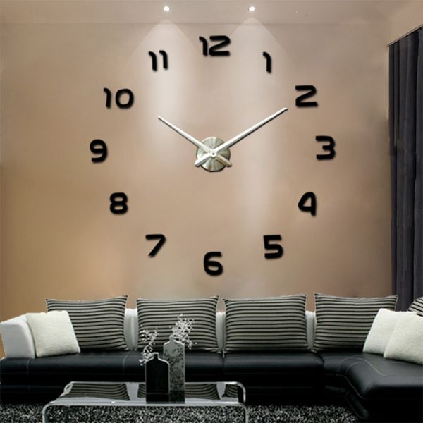 Vendita calda 3D Orologio da parete fai da te Design moderno Saat Reloj De Pared Orologio in metallo Art Soggiorno Orologio a specchio acrilico Horloge Murale