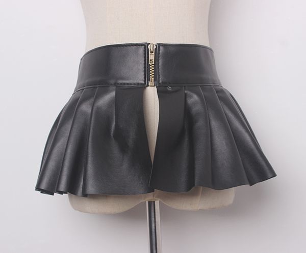 

wholesale- [to gladself] women fashion designer waist belt korean zipper pleated ruffle skirt like patchwork wide cummerbunds, Black;brown