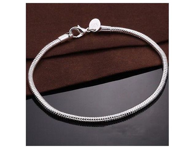 

5pcs/lot new arrival 21cm 8inch 925 silver big hole beads bracelet bare chain diy chain snake chain bracelet jewelry in stock, Black