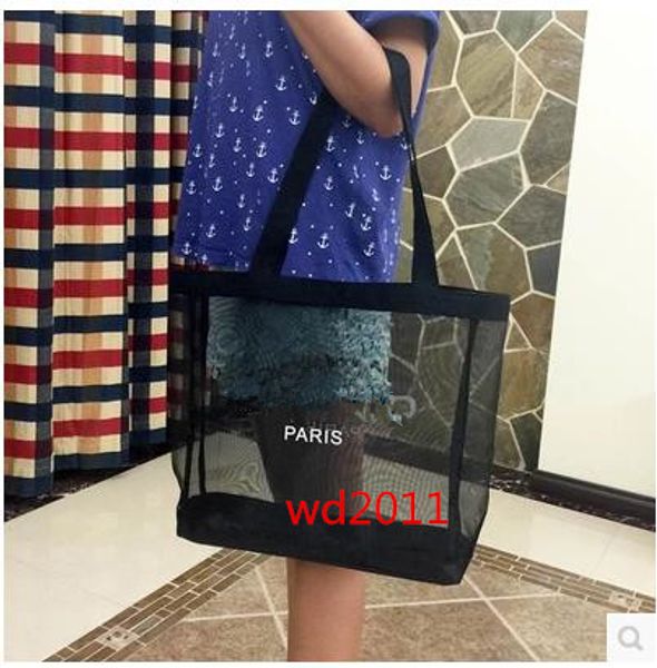 

2017 hot Fashion white logo women Transparent Mesh Chain Shoulder Bags casual tote Designer Brand Luxury Shopping Handbags