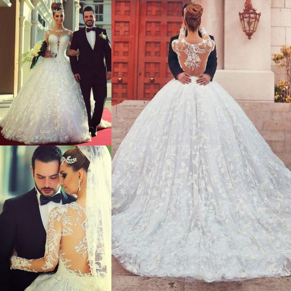 Discount 2019 Middle East Wedding Dresses Long Sleeves Jewel Neck