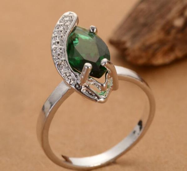 

10 pcs/lot fashion new arriival silver plated ring jewelry green blue size 6 7 8 9 in stock solitaire ring drop shipping, Golden;silver