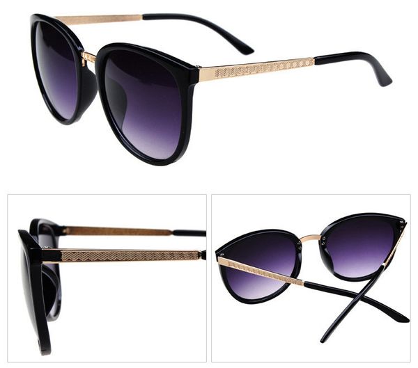 

wholesale- new 2014 fashion vintage big lenses brand design metal sunglasses luxury retro women's round sun glasses gafas, White;black