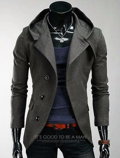 

man han edition business leisure fashion the new trend of england boutique personality hooded pure color jackets / m-2xl, White;black