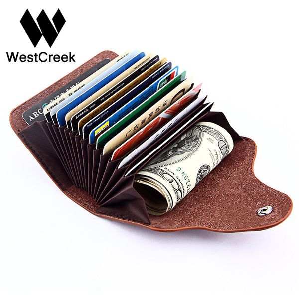 

wholesale- westcreek vintage large capacity men cardholder split leather business women holder buckle card id holders, Brown;gray
