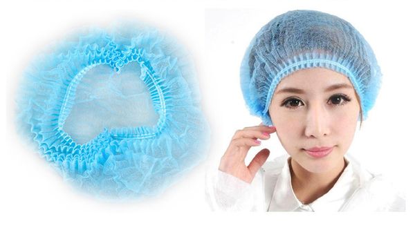 

1000pcs disposable hair shower cap non woven pleated anti dust hat set blue ing