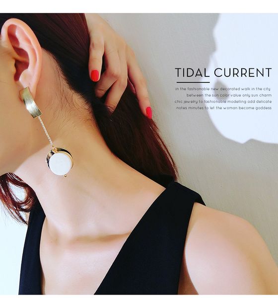 

korea asymmetrical earrings, ladies temperament long earrings, unique personality fashion circle earrings jewelry wholesale ing, Silver