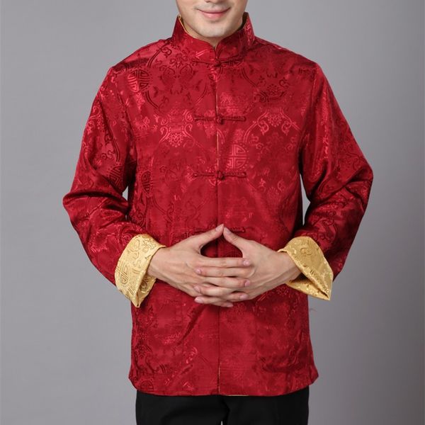 

wholesale- cheongsam traditional chinese clothing for men long sleeve male satin silk costume men shirt chinese-suits af01-bz, White;black