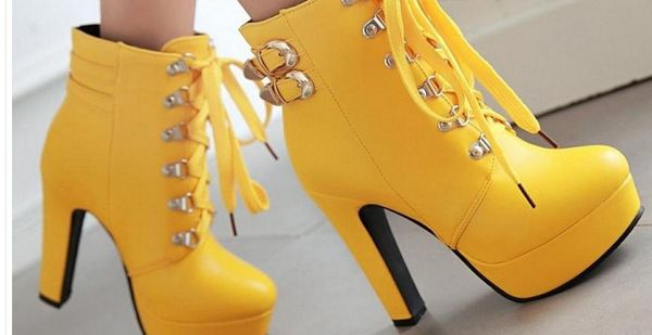 

women boots in winter high coarse heel round head waterproof table@203, Black