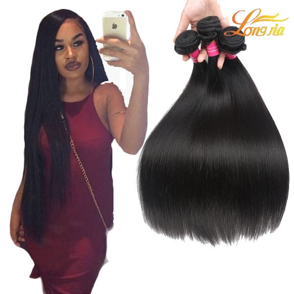 

100% human hair extension straight wholesale price peruvian virgin hair weft straight natural color can be dyed ing, Black