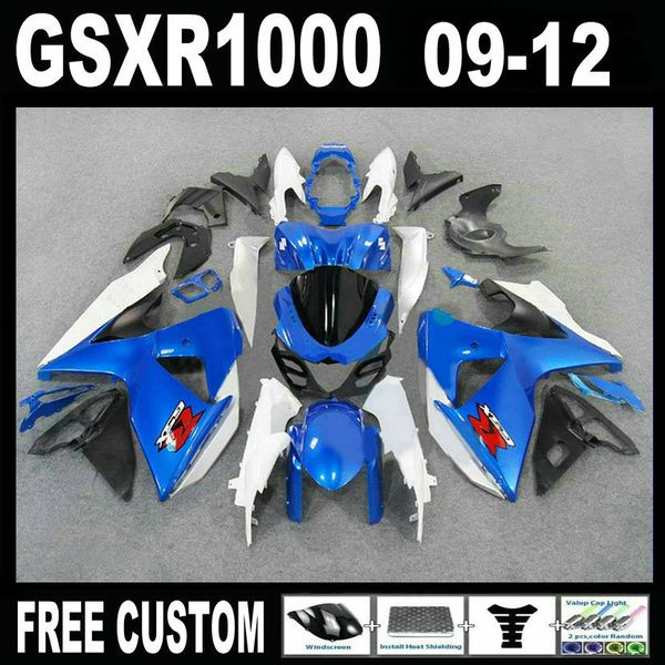 Stampo iniezione Personalizza gratuitamente Kit carenatura per Suzuki GSXR1000 09 10 11 12 Blue Bianco Black Fairings Set GSXR 1000 2009-2012 IT20