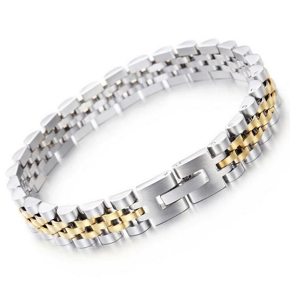 

9.5mm 15mm Hot selling jewelry Stainless Steel Fashion Hiphop Gold Silver watchstrap type simple Chain adjustable Bracelet for Women Men