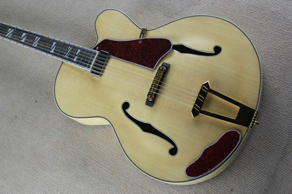 

Cu tom l5 ce hollow body double f hole jazz electric guitar natural fini h crim on turtle pickguard gold hardware plit bolck mop inlay