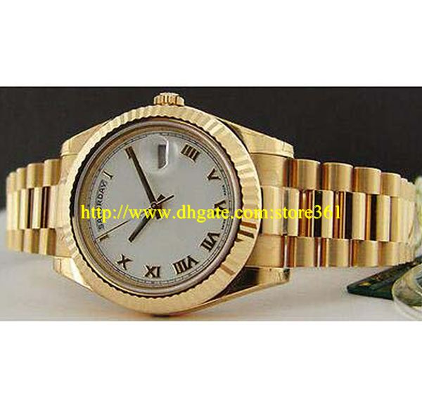 

store361 new arrive watches 18kt gold president ii 41mm white roman - 218238, Slivery;brown