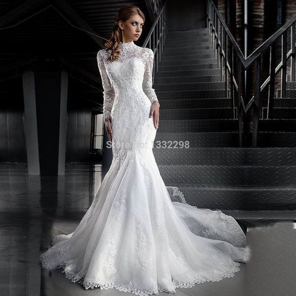 

Mariage Appliques Special White lace Mermaid Wedding Dresses 2019 Fashion Long Sleeve Jacket Bridal Gowns Vestidos De Novia Custom Made