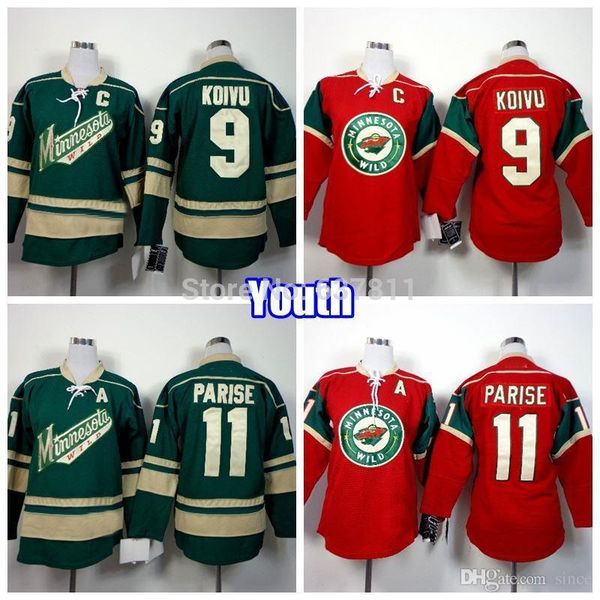 

2016 new youth minnesota wild #11 zach parise sport jerseys 2015 home red green #9 mikko koivu 100% stitched hockey jerseys, Black;red