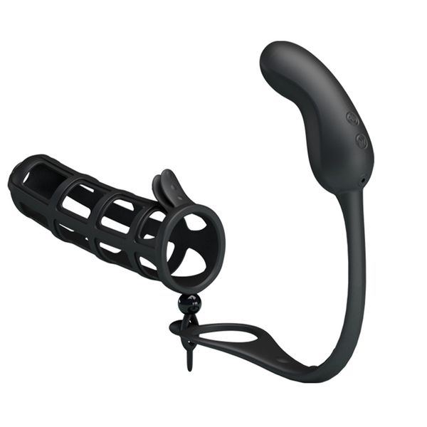 Manicotto del pene ricaricabile USB in silicone a 7 velocità e vibratore anale per uomini Giocattoli del sesso del vibratore della manica del cazzo staccabile per gli uomini Nuovo 17901